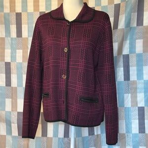 Jones New York Women's Purple Black Button Cardigan Sweater Collar Cotton